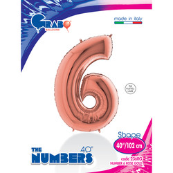 40 inch Rose Gold Number 6 Grabo Foil Balloon - 1