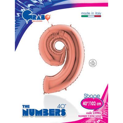 40 inch Rose Gold Number 9 Grabo Foil Balloon - 1