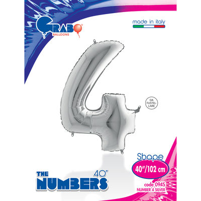 40 inch Silver Number 4 Grabo Foil Balloon - 1