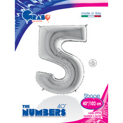 40 inch Silver Number 5 Grabo Foil Balloon - 1