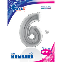 40 inch Silver Number 6 Grabo Foil Balloon - 1