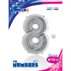 40 inch Silver Number 8 Grabo Foil Balloon - 1
