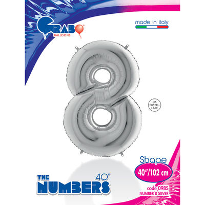 40 inch Silver Number 8 Grabo Foil Balloon - 1