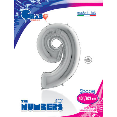 40 inch Silver Number 9 Grabo Foil Balloon - 1