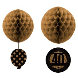 40th Birthday Paper Honeycomb Balls Set - Thumbnail
