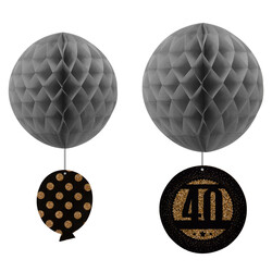 40th Birthday Paper Honeycomb Balls Set - Thumbnail