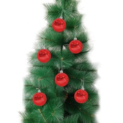 Kırmızı Ağaç Süsleme Topları 6 cm 6'lı - Thumbnail