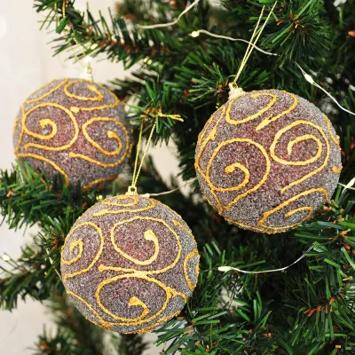 Kahverengi Desenli Lüks Ağaç Süsleme Topları 8 cm 3'lü - 1