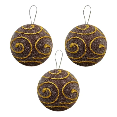 Kahverengi Desenli Lüks Ağaç Süsleme Topları 8 cm 3'lü - 2
