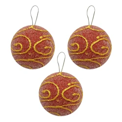 Kırmızı Desenli Lüks Ağaç Süsleme Topları 8 cm 3'lü - Kikajoy (1)