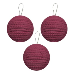 Bordo Örgü Lüks Ağaç Süsleme Topları 8 cm 3'lü - 2