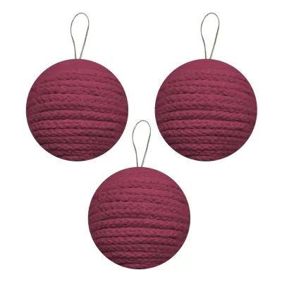 Bordo Örgü Lüks Ağaç Süsleme Topları 8 cm 3'lü - 2
