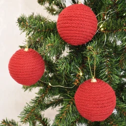 Bordo Örgü Lüks Ağaç Süsleme Topları 8 cm 3'lü - 1