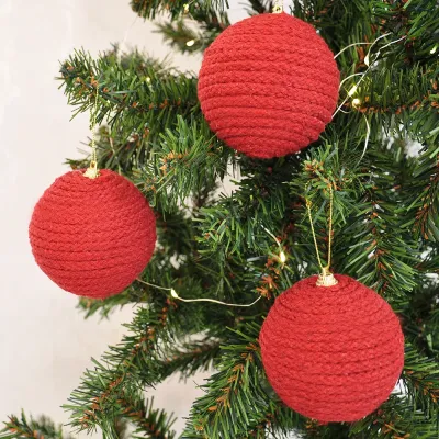 Bordo Örgü Lüks Ağaç Süsleme Topları 8 cm 3'lü - 1