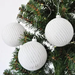 Kabartmalı Beyaz Lüks Ağaç Süsleme Topları 8cm - 1