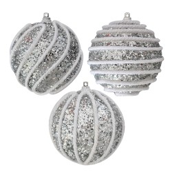 Kikajoy - İp Detaylı Gümüş Lüks Ağaç Süsleme Topları 8 cm