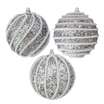 İp Detaylı Gümüş Lüks Ağaç Süsleme Topları 8 cm