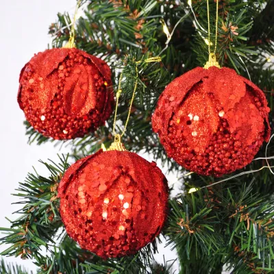 Kırmızı Yılbaşı Ağaç Süsleme Topu 8cm 3lü - 1