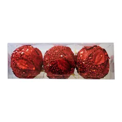 Kırmızı Yılbaşı Ağaç Süsleme Topu 8cm 3lü - 2