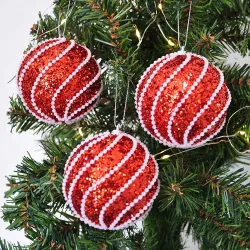 Noel Işıltısı Yılbaşı Ağaç Süsleme Topu 8cm 3lü - 1