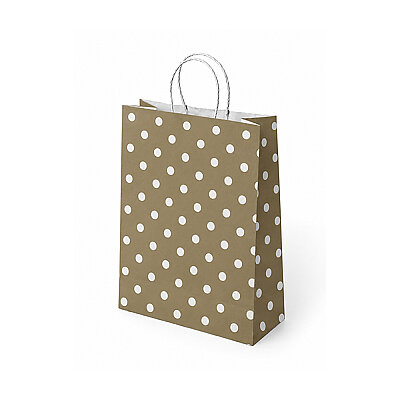 Altın Puantiyeli Büküm Saplı Kraft Çanta 18x24cm - 1