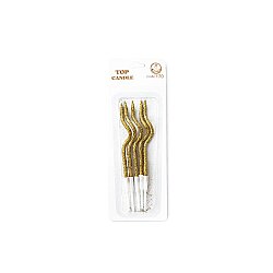 Altın Simli Kıvrımlı Doğum Günü Pasta Mumu 12 cm 5 Parça - 3