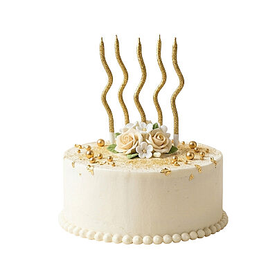 Altın Simli Kıvrımlı Doğum Günü Pasta Mumu 12 cm 5 Parça - 2