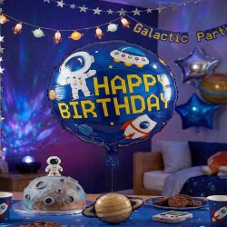 Uzay Temalı Astronot Figürlü Happy Birthday Folyo Balon - 1