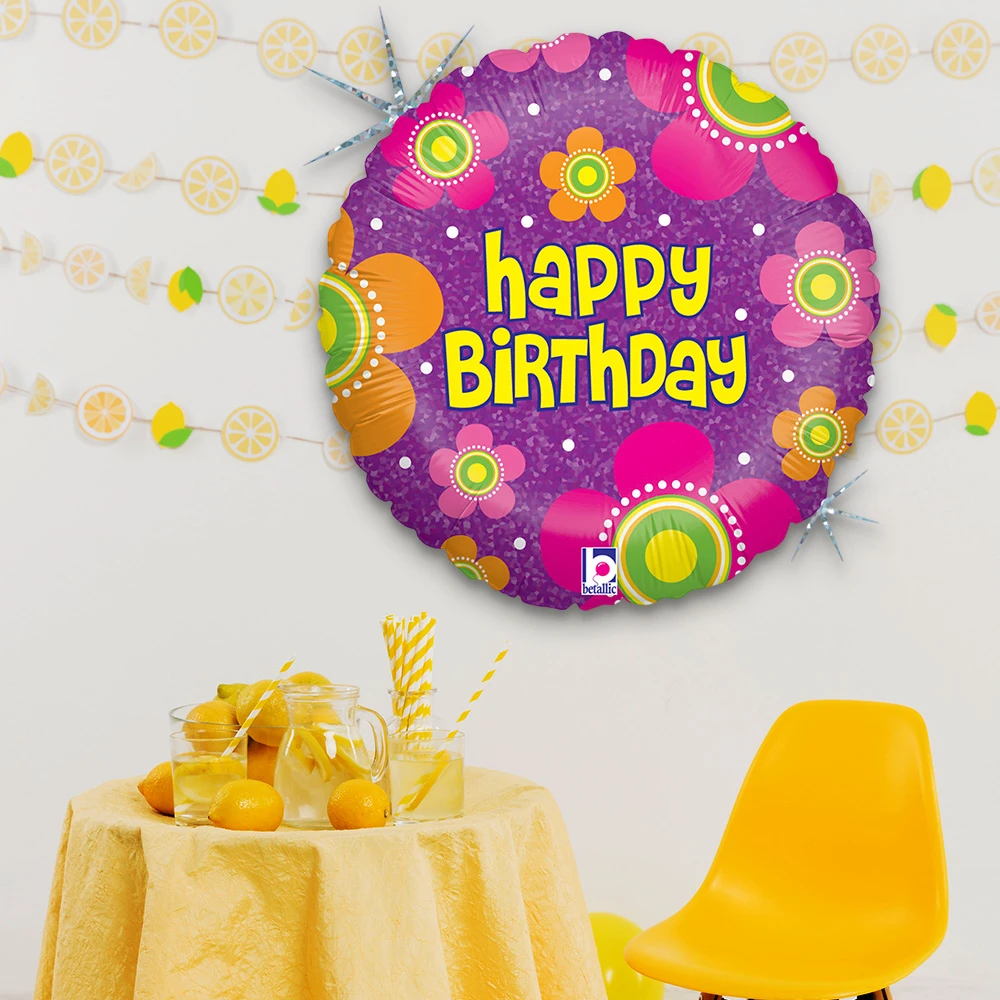 Birthday Flowers Holographic Grabo Folyo Balon 18"