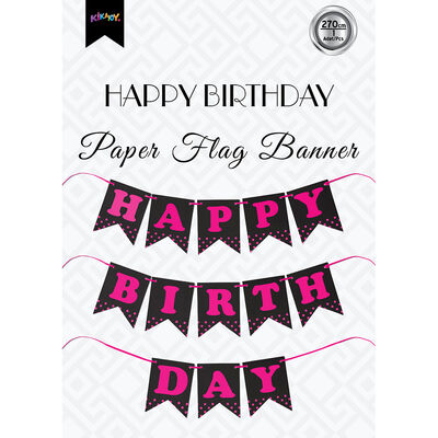 Black Happy Birthday Banner with Fuchsia Letters