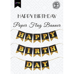  - Black Happy Birthday Banner with Gold Letters