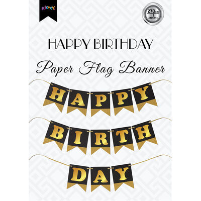 Black Happy Birthday Banner with Gold Letters