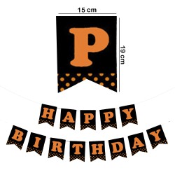 Black Happy Birthday Banner with Orange Letters - Thumbnail