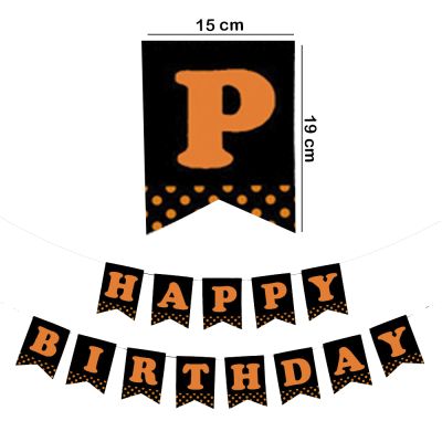 Black Happy Birthday Banner with Orange Letters