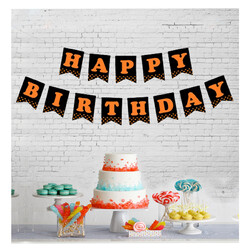  - Black Happy Birthday Banner with Orange Letters