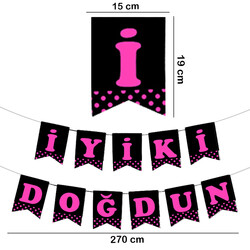 Black İyi Ki Doğdun Banner with Fuchsia Letters - Thumbnail