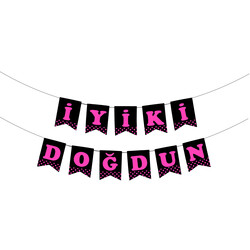 Black İyi Ki Doğdun Banner with Fuchsia Letters - Thumbnail