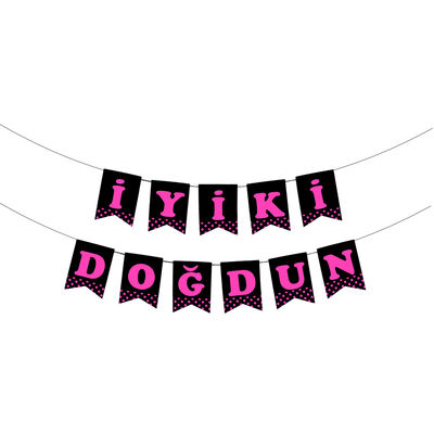 Black İyi Ki Doğdun Banner with Fuchsia Letters