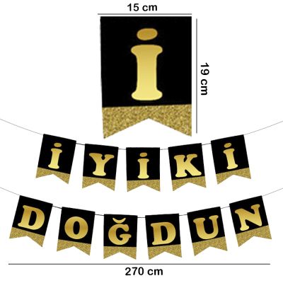 Black İyi Ki Doğdun Banner with Gold Letters