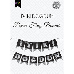 Black İyi Ki Doğdun Banner with Silver Letters - Thumbnail
