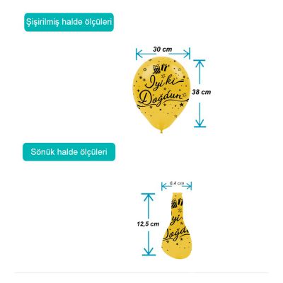 Metallic Black İyi Ki Dogdun Gold Balloons 12