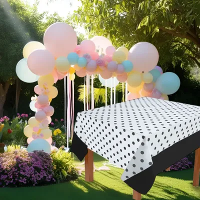 Black Polka Dot Plastic Table Cover - 1