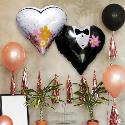 Gelin & Damat Desenli Kalp Folyo Balon 18
