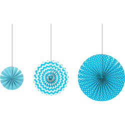  - Blue Paper Fans Set - 3pcs