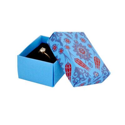 Blue Tulip Pattern Cotton-Filled Bracelet Box - 1