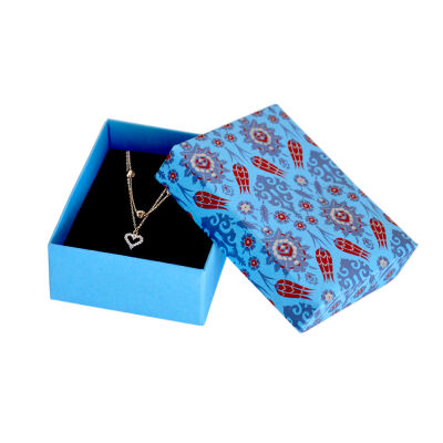 Blue Tulip Pattern Cotton-Filled Necklace Box - 1