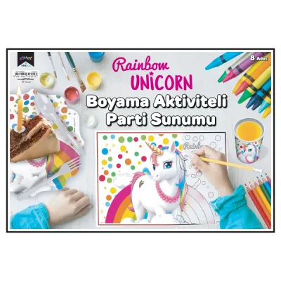 Rainbow Unicorn Boyama Aktiviteli Parti Sunumu 8li - 1
