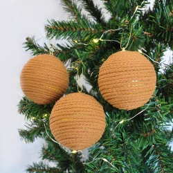 Brown Stripe Jute Ball Ornament - 1