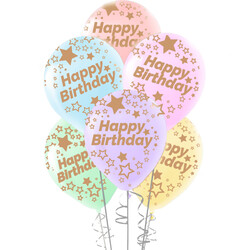 Kikajoy - Çepeçevre Yıldızlı Happy Birthday Baskılı Karışık Renk Makaron Balon 11