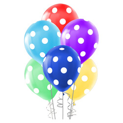 Kikajoy - Çepeçevre Beyaz Puantiyeli Karışık Renk Balon 12